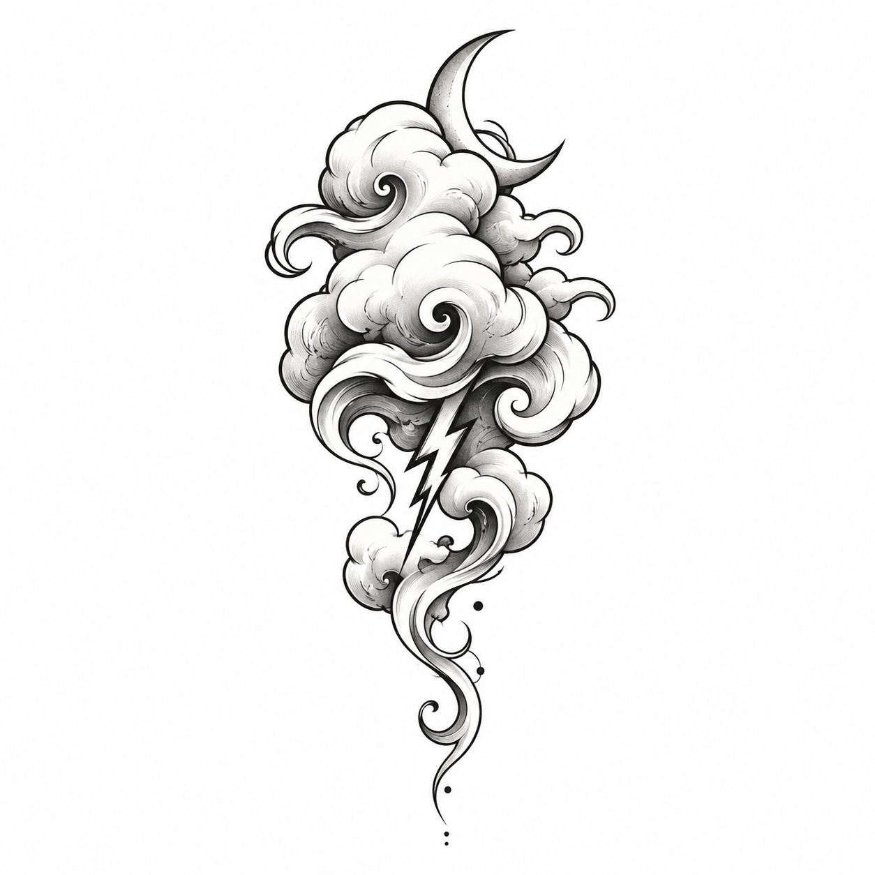 Cloud and lightning AI sample design available in the tattoo planner